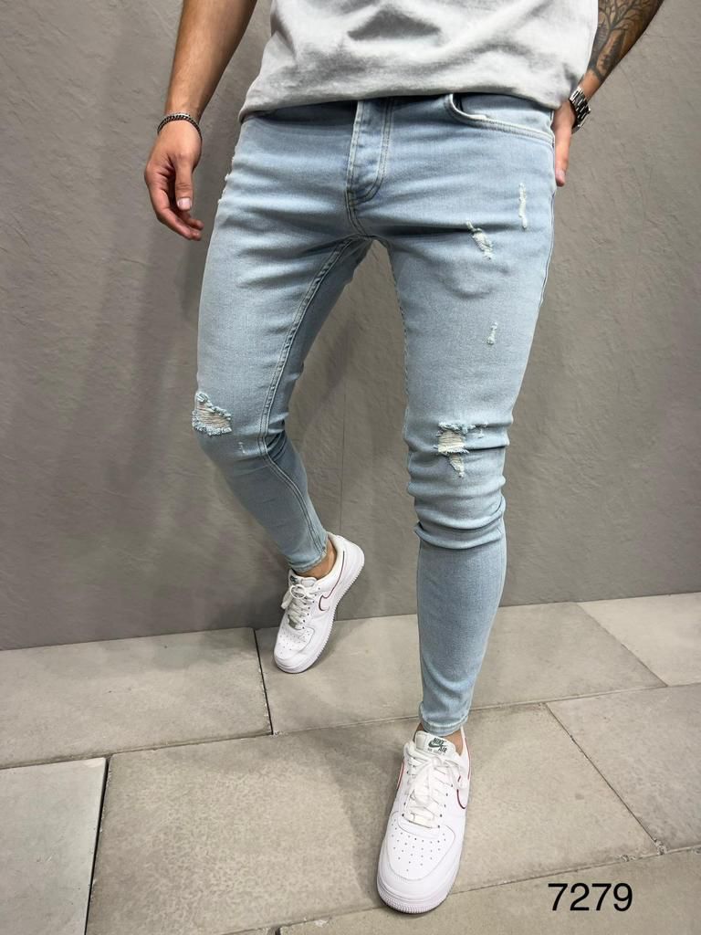 Mannen Stretchy Skinny Jeans Hole Fit Denim Kwaliteit - Me Happy online